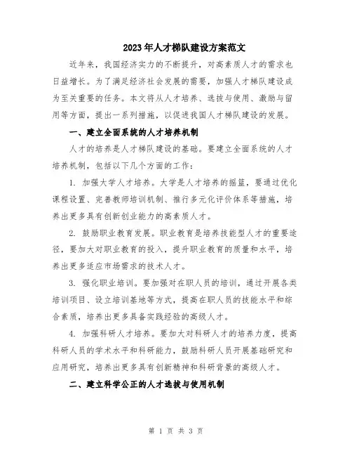 2023年人才梯队建设方案范文