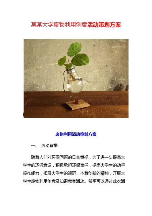 某某大学废物利用创意活动策划方案