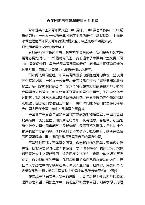 百年团史青年说演讲稿大全5篇
