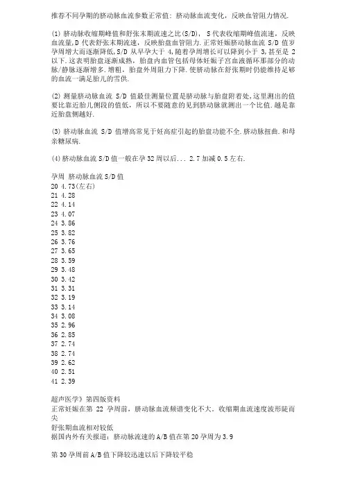 脐动脉血流参数正常值