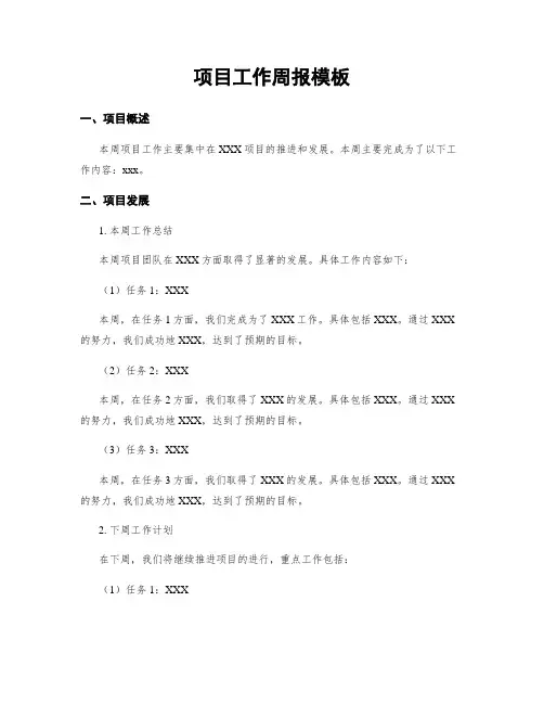 项目工作周报模板