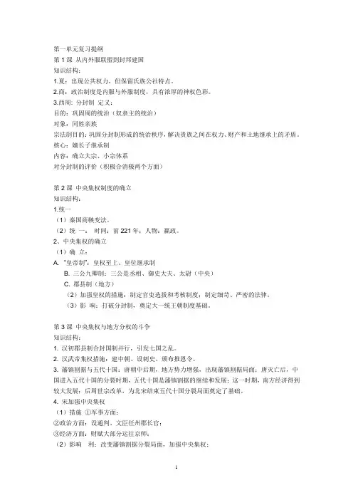 高一必修一历史知识点总结