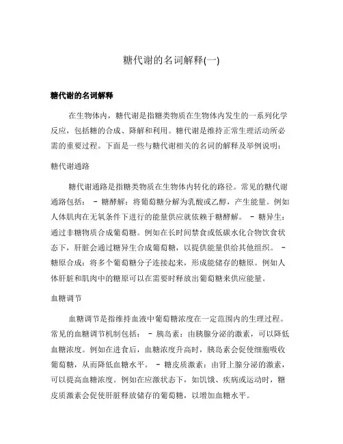 糖代谢的名词解释(一)