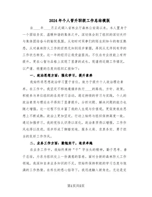 2024年个人晋升职级工作总结模版（二篇）