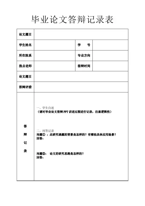 毕业论文答辩记录表