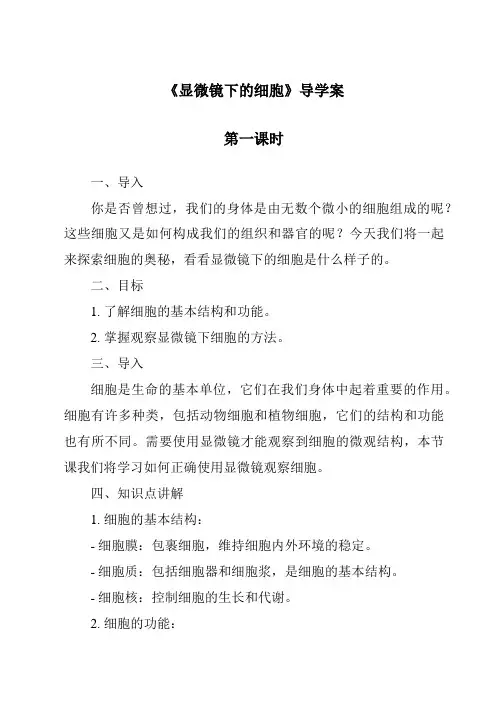 《显微镜下的细胞》导学案