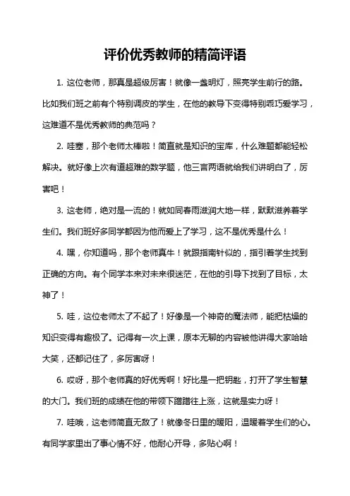 评价优秀教师的精简评语