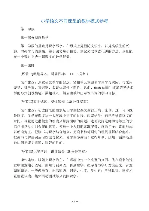 小学语文不同课型的教学模式参考[1]