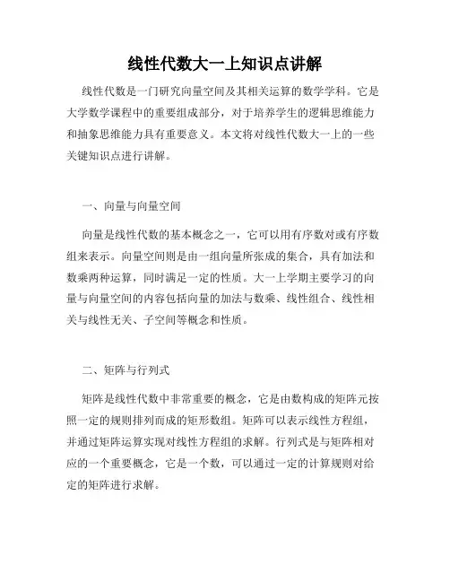 线性代数大一上知识点讲解