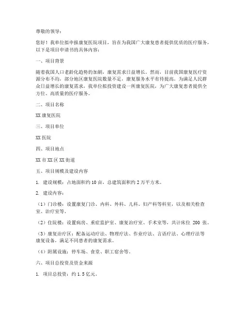康复医院项目申请书