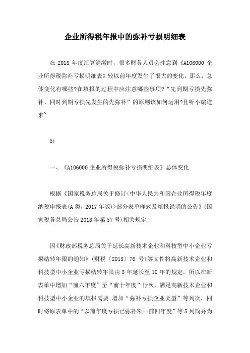 企业所得税年报中的弥补亏损明细表【最新版】