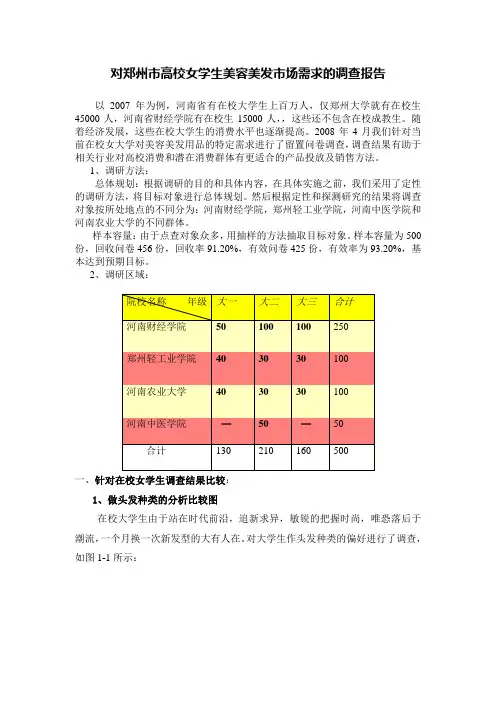 对郑州市高校女学生美容美发市场需求的调查报告