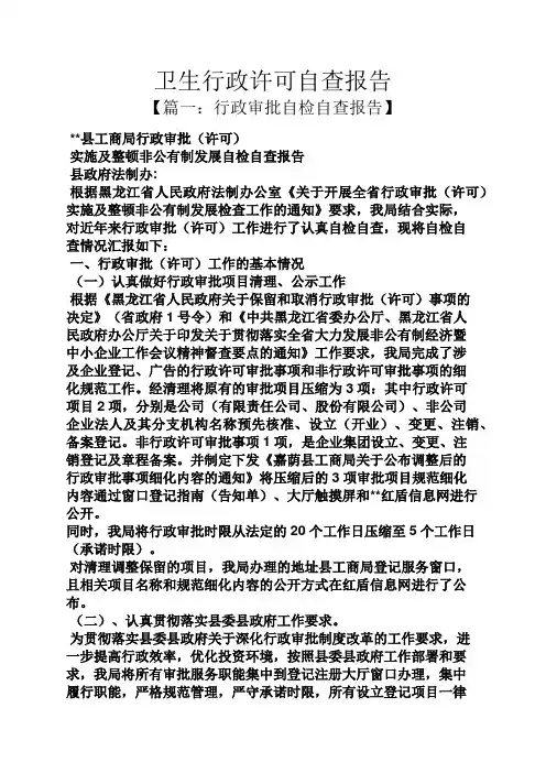 工作报告之卫生行政许可自查报告