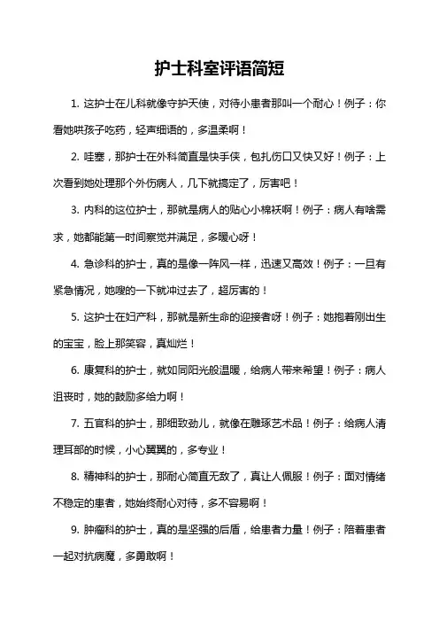 护士科室评语简短