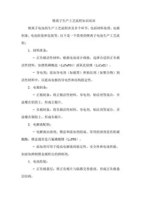锂离子生产工艺流程知识培训