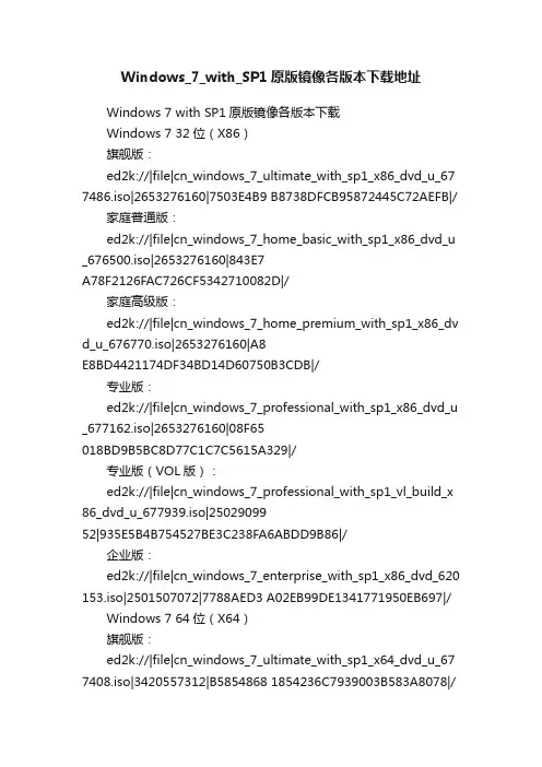 Windows_7_with_SP1原版镜像各版本下载地址