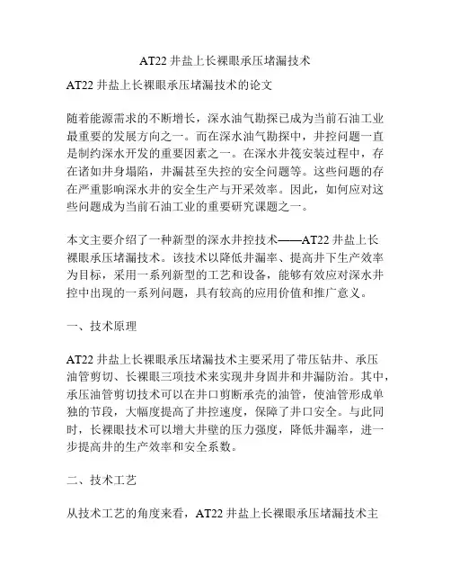 AT22井盐上长裸眼承压堵漏技术