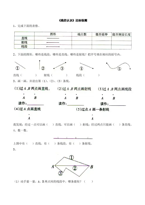 北师大版小学四年级数学上册《线的认识》达标检测(2)
