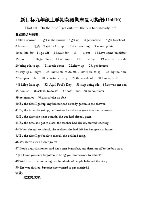 新目标九年级上学期英语期末复习提纲(Unit10)