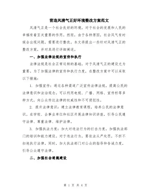 营造风清气正好环境整改方案范文