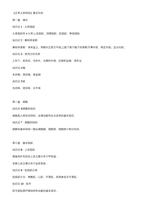 正常人体结构重点内容
