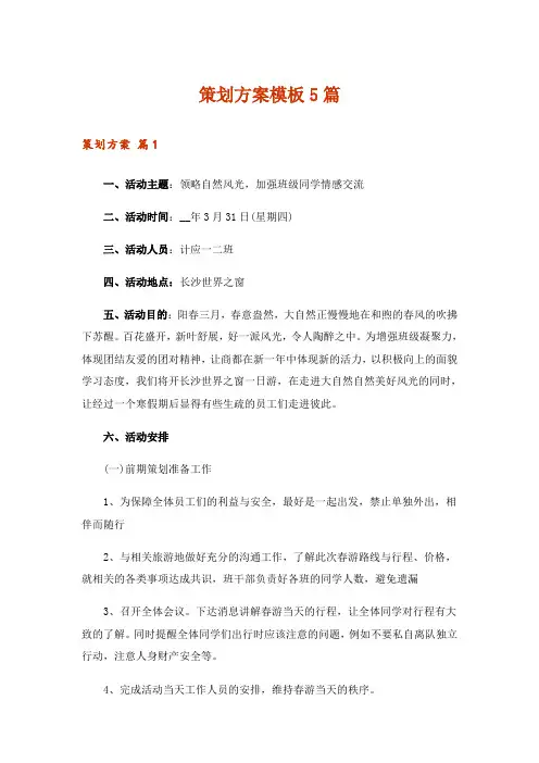 策划方案模板5篇