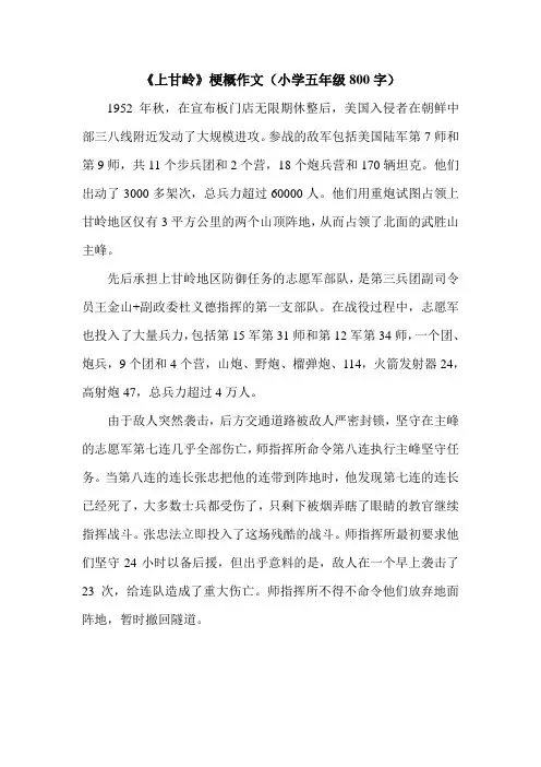 《上甘岭》梗概作文(小学五年级800字).doc