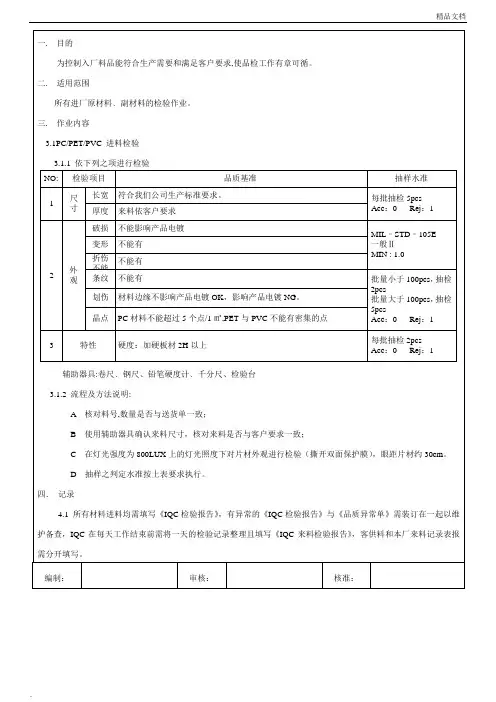 pc片材来料检验作业指导书