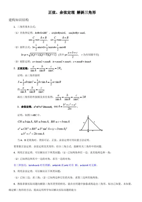 余弦定理公式大全