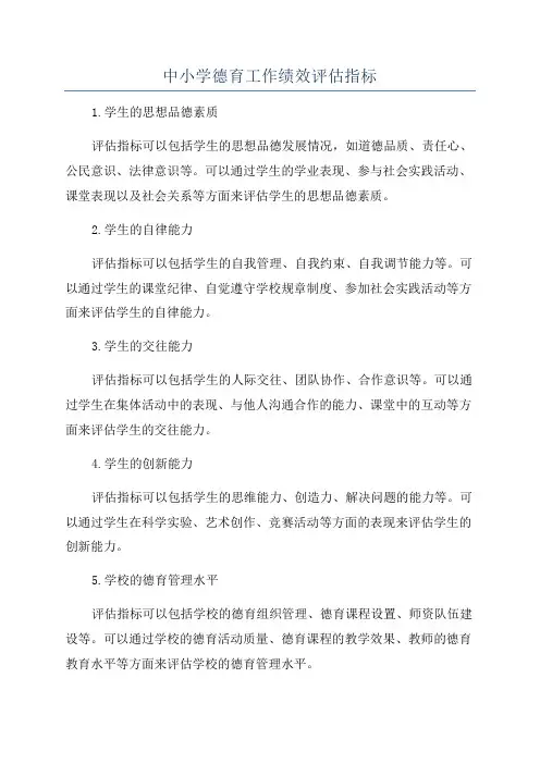 中小学德育工作绩效评估指标