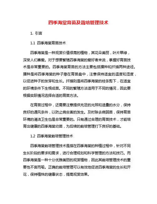四季海棠育苗及栽培管理技术