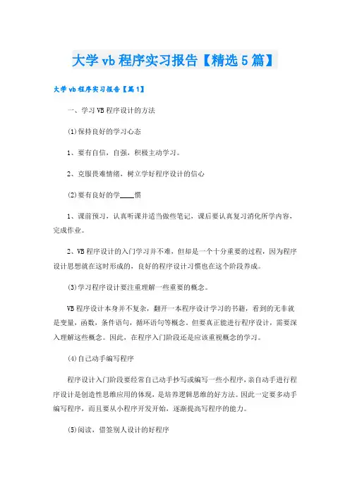 大学vb程序实习报告【精选5篇】