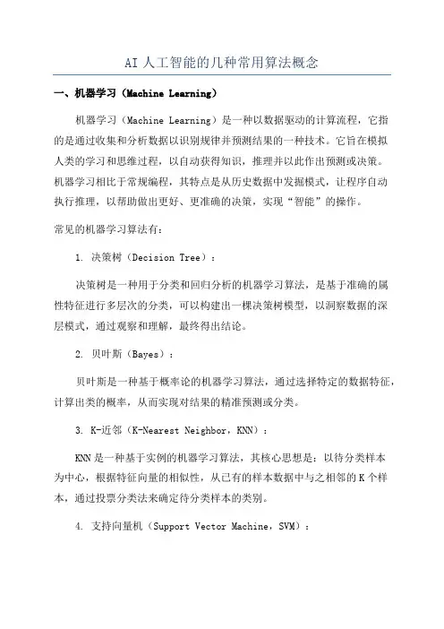 AI人工智能的几种常用算法概念
