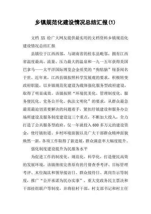 乡镇规范化建设情况总结汇报(1)