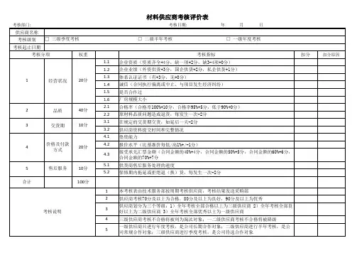 材料供应商考核评价表