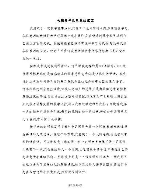 大班教学反思总结范文（2篇）
