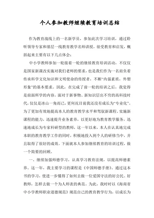 2014年度个人参加教师继续教育培训总结