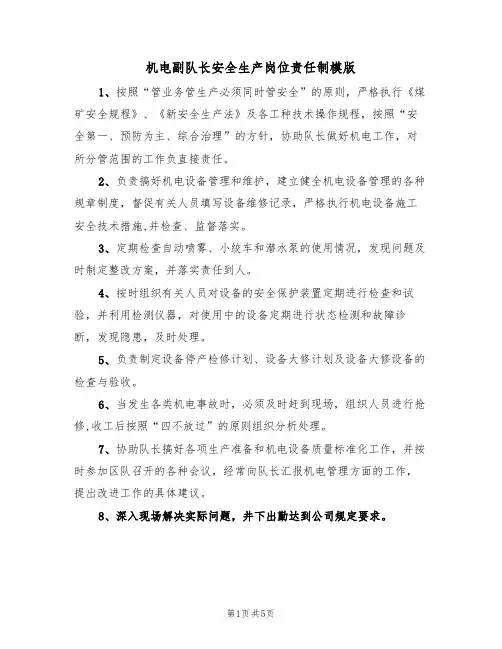 机电副队长安全生产岗位责任制模版(2篇)