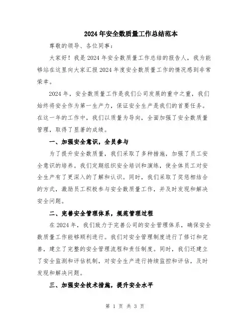 2024年安全数质量工作总结范本