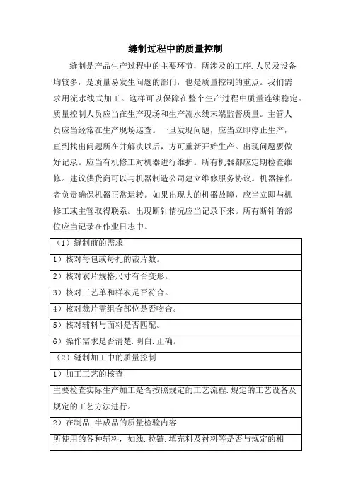 缝制过程中的质量控制
