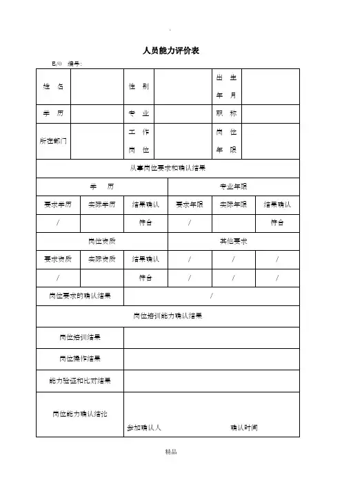 检验人员能力评价表