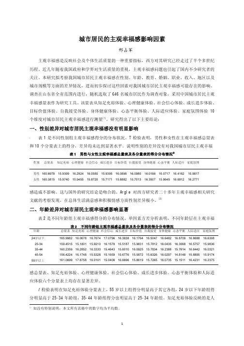 城市居民的主观幸福感影响因素 邢占军