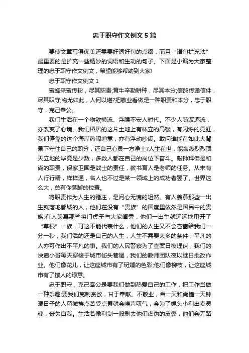 忠于职守作文例文5篇