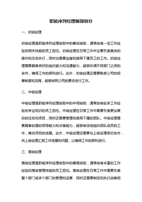 职能序列经理级别划分
