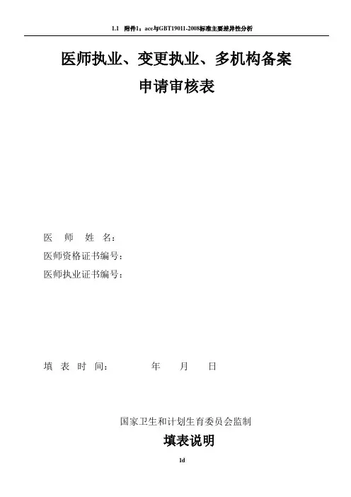 医师执业、变更执业、多机构备案申请审核表