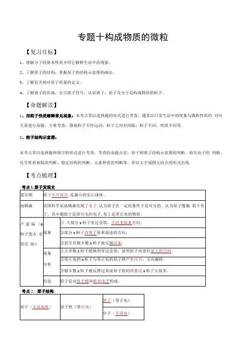 专题10 构成物质的微粒(解析版)