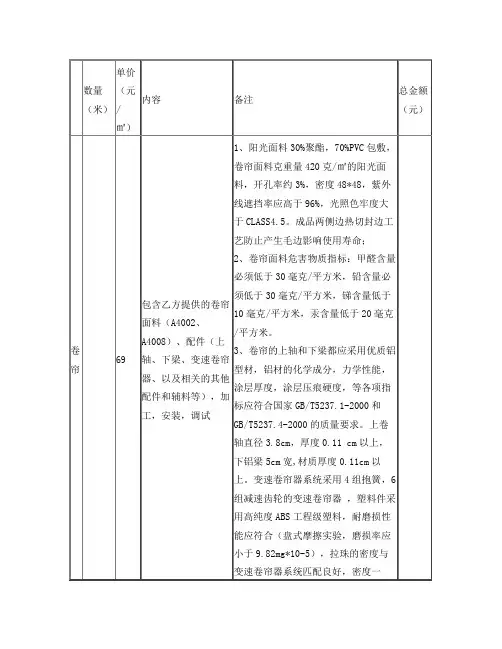 窗帘技术参数
