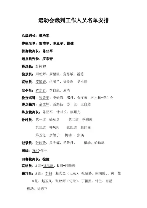 2018田径比赛裁判员名单安排