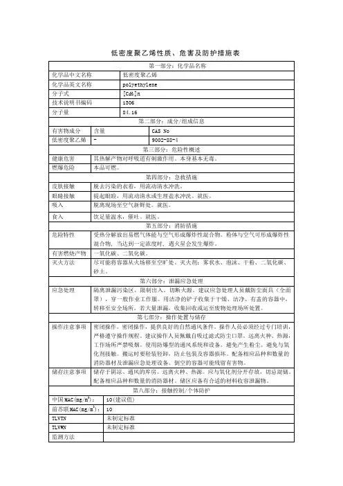 聚乙烯安全技术说明书