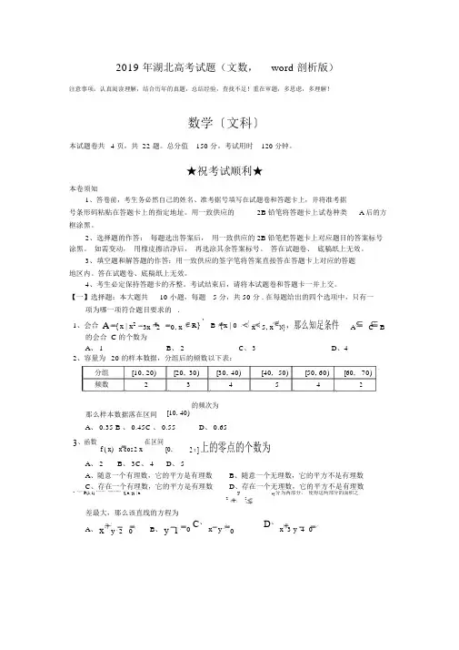 湖北高考试题文数,word解析版